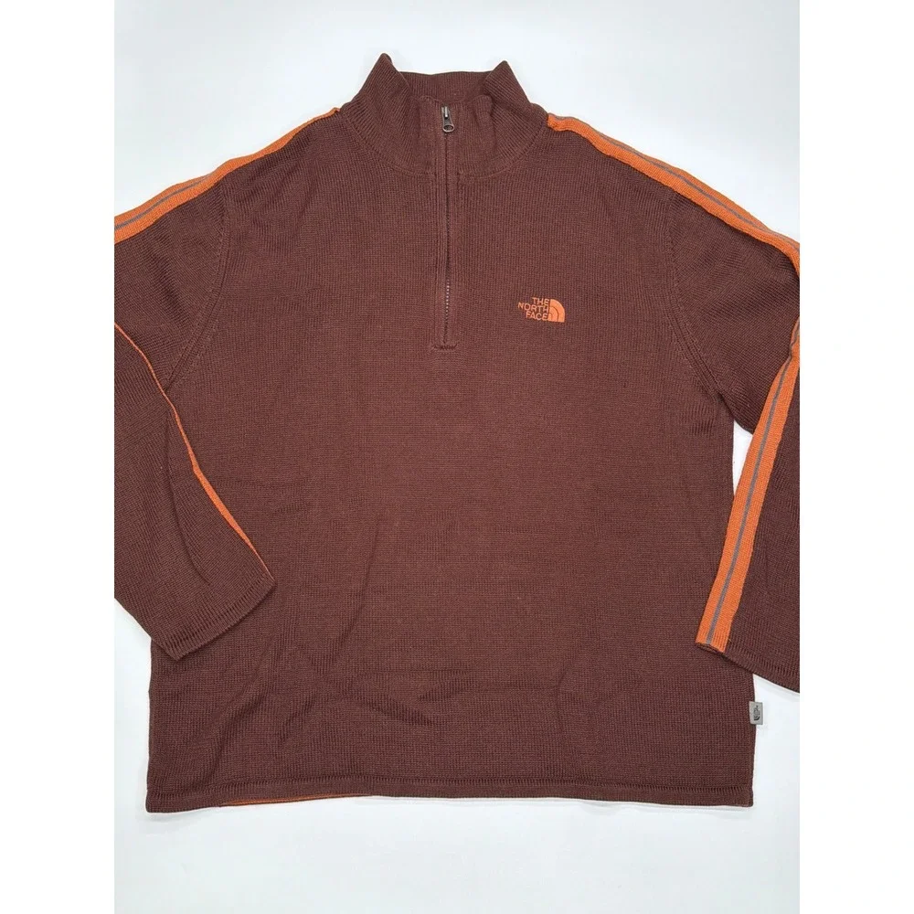 The‎ North Face Mens Large Brown Quarter Zip Sweater Orange Stripe Gorpcore